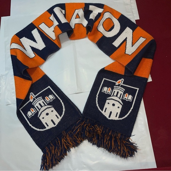 Wheaton College SCARF 65” Double Sided Acrylic Orange/Blue stripes, SOFT Fringe - Picture 7 of 7